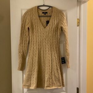Lulu's Beige Cable Knit Long Sleeve Dress